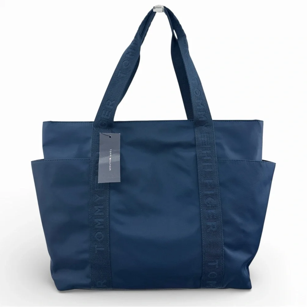Tommy Hilfiger Navy Blue Nylon Tote Teacher Work Laptop Travel Preppy Bag School